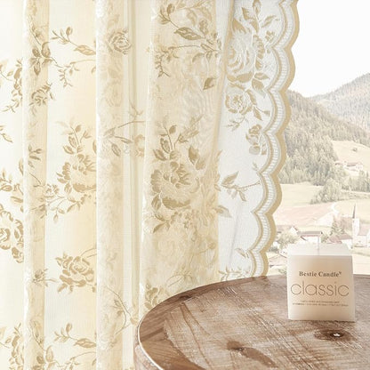 SEEKRIGHT Beige Lace Curtains 80 Inches Long Victorian Floral Lace Curtains by SEEKRIGHTHomeDecor