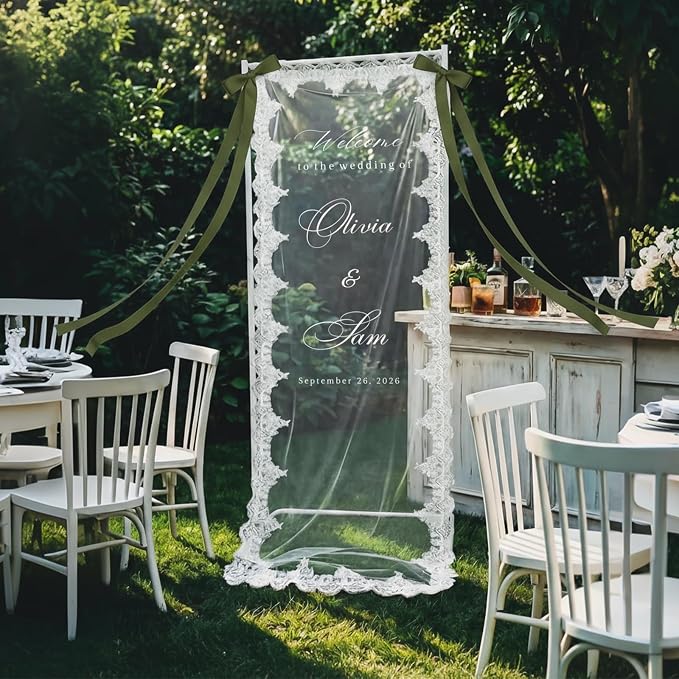 Personalized Sheer Tulle Wedding Welcome Banner Sign by DUNACO