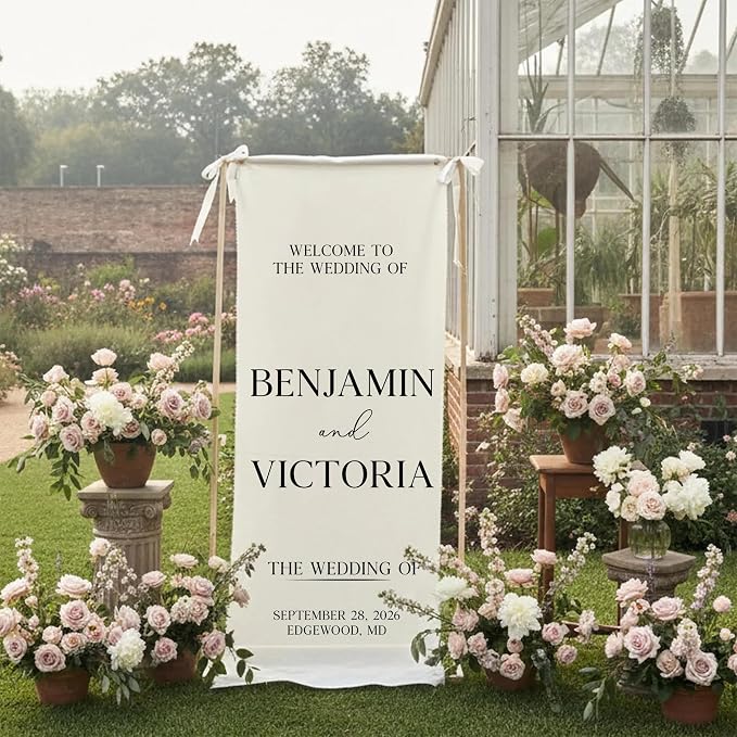 Personalized Wedding Welcome Sign Linen Fabric Banner - Image 5
