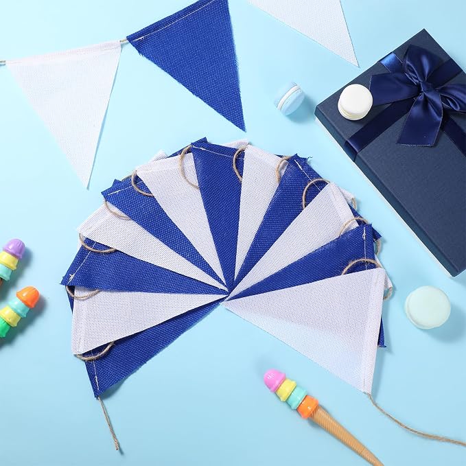HESTYA 42 Pieces Blue White Pennant Banner Flag Bunting Triangle Banner Pennants - Image 2