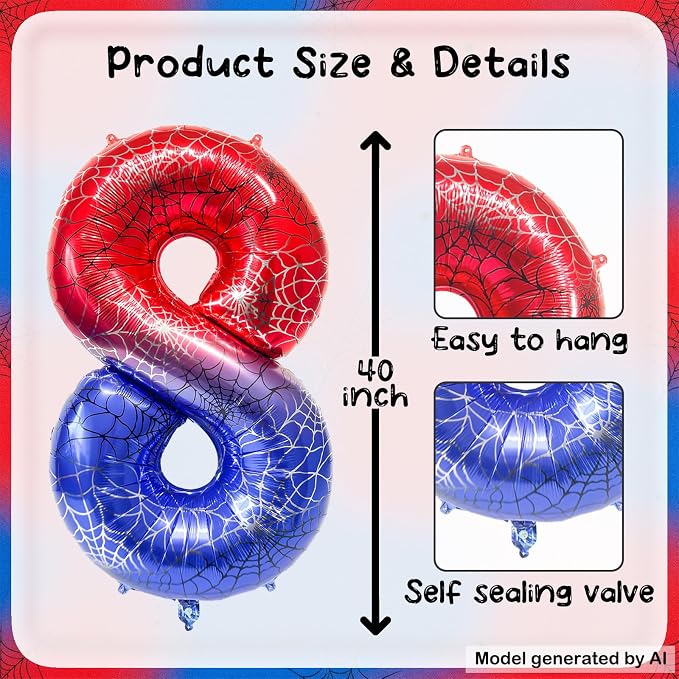 40 Inch Spider Number 8 Foil Balloons - Image 2