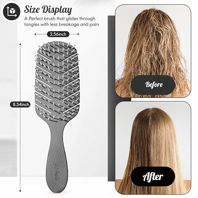 Hair Brush,Curved Vented Paddle Detangle Brush for Faster Blow Drying,Soft Flexible Bristles Glide Thru Tangles with Ease, Detangling Styling Hair Brushes for Women Curly Thick Wet Hair