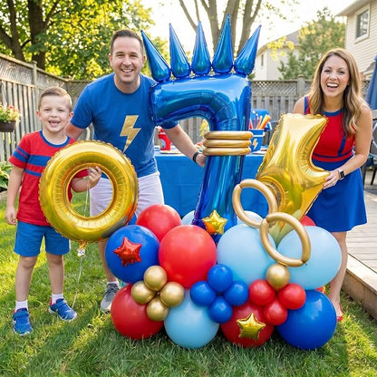 Speed Hedgehog 7th Birthday Balloon Centerpiece Set Royal Blue Red Gold Latex - Image 2