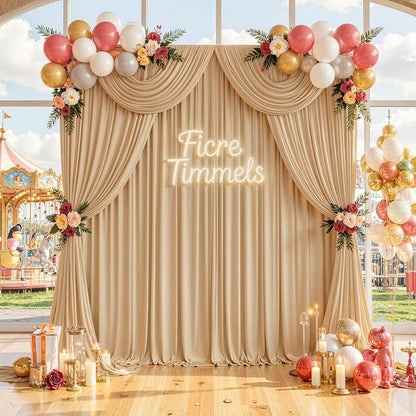 50 ft x 10 ft Wrinkle Free Champagne Backdrop Curtain - Image 3