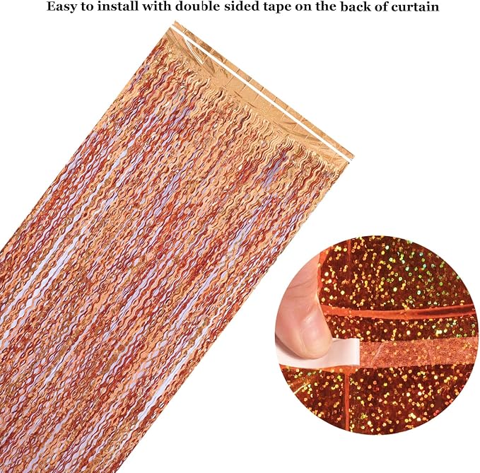 4 Pack 3.3x6.6ft Wavy Orange Foil Fringe Backdrop Curtains -Tinsel Streamers - Image 7