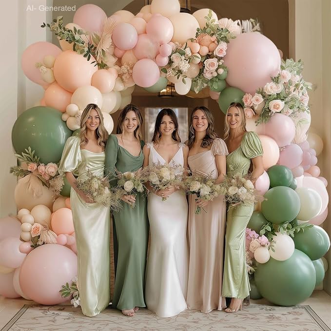 Pink Green White Sand Balloons Arch Kit, Party Decor | Sage Green, Pastel Pink - Image 5
