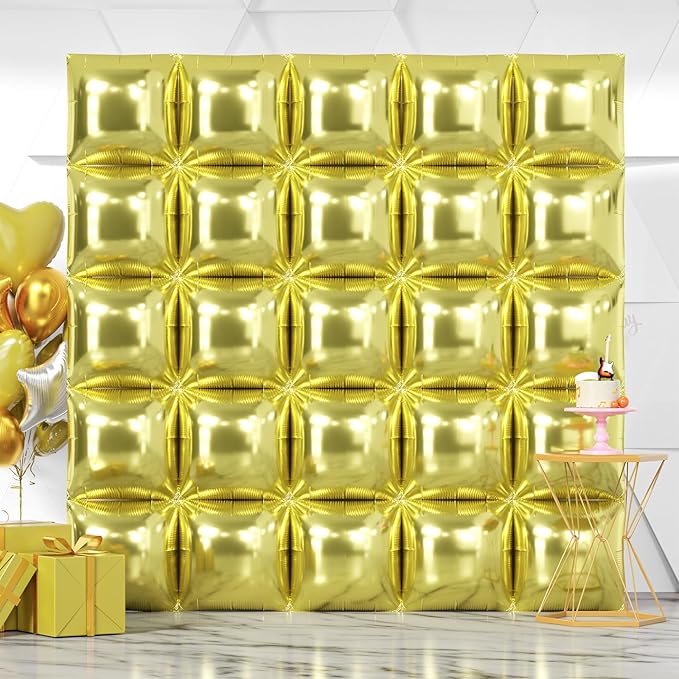 NISOCY 25PCS Metallic Light Gold Square Foil Balloons Wall Backdrop | Double by NISOCY