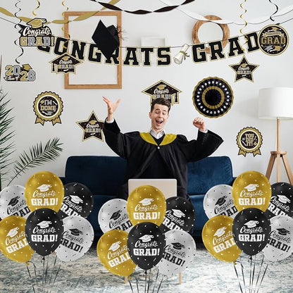 Black and Gold Themed 2026 Graduation Decorations Set - Image 8
