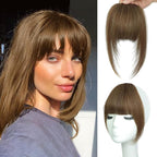 NAYOO Bangs Hair Clip - Light Brown Fake Bangs 100% Real Human Hair Extensions French Bangs for Women Fringe with Temples Hairpieces Curved Bangs for Daily Wear(Light Brown, French Bangs)