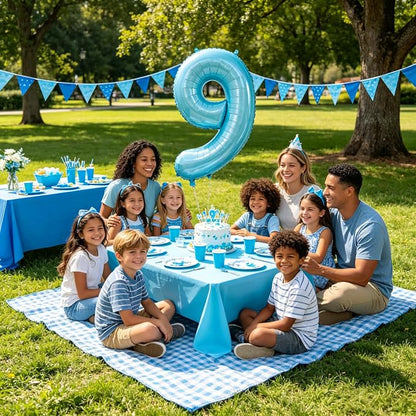 40 Inch Light Blue Number 9 Balloon | Foil 9 Birthday Balloon - Image 3