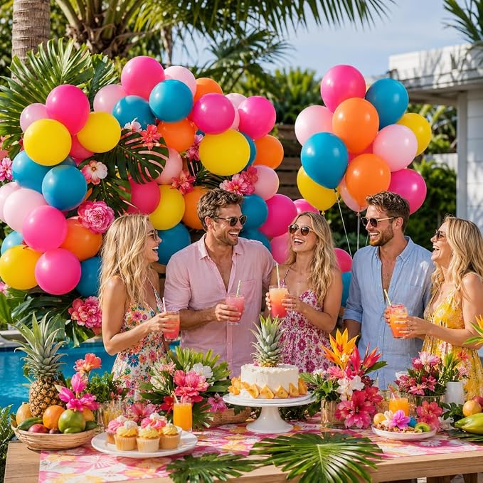 Tropical Balloons, 12 Inch Summer Hawaiian Balloons, Hot Pink Orange Teal Pink - Image 3
