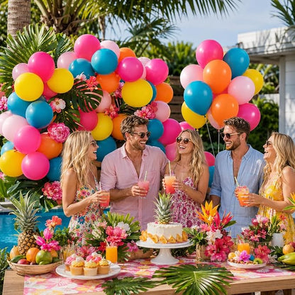 Tropical Balloons, 12 Inch Summer Hawaiian Balloons, Hot Pink Orange Teal Pink - Image 3