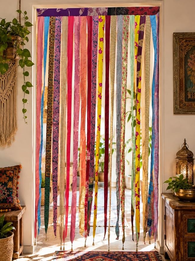 Mango Gifts Old Silk Sari Ribbon Doorway Curtain Hippie Bohemian Room Divider - Image 7