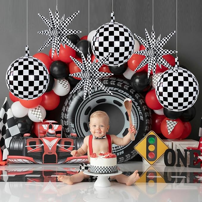 TONIFUL 8Pcs 22Inch Black Checkered Large 4D Giant Round and Star Balloons - Image 4