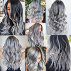 16 Pcs Colored Hair Extensions Curly Wavy Clip in Synthetic Hair Extensions,Colorful Sliver Gray Highlights Hairpiece Streak for Girls Women Kids Christmas Cosplay Party Gift(Grey)