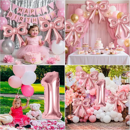 Pink Bow Happy Birthday Balloons, 40” Aluminum Foil Number 1 Balloon - Image 4