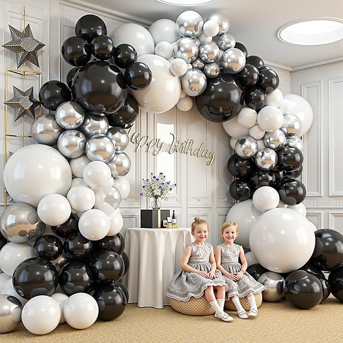 412Pcs Black and Silver White Balloon Arch Kit, 18 12 10 5 Inch Different Size - Image 7