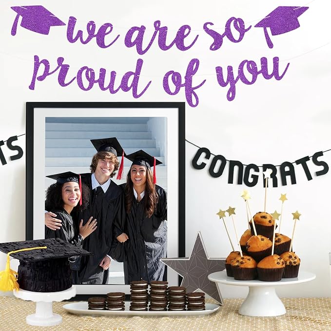 2026 Graduation Decorations Pre-Strung Blingbling We Are So Proud of You Banner - Image 6