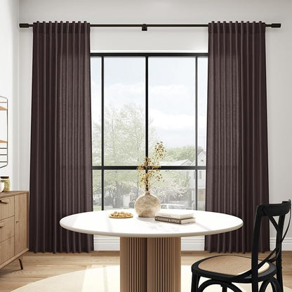 Cocoa Coffee Linen Blend Light Filtering Back Tab Curtains 96 Inches Long - Image 6