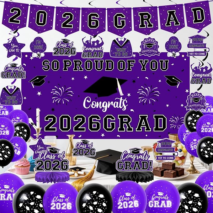 59Pcs Graduation Decorations 2026 Backdrop Balloons Banner Centerpiece Hanging - Image 4