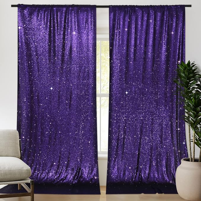 PartyDelight Purple Sequin Backdrop Curtains 5x10ft 2 Sparkly Panels | 4 Inch - Image 6