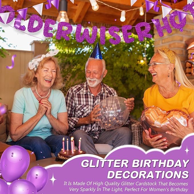 Fulmoon Set of 3 Pre Strung Older Wiser Hotter Glitter Banner Funny Birthday - Image 4