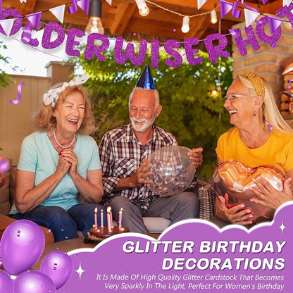 Fulmoon Set of 3 Pre Strung Older Wiser Hotter Glitter Banner Funny Birthday - Image 4