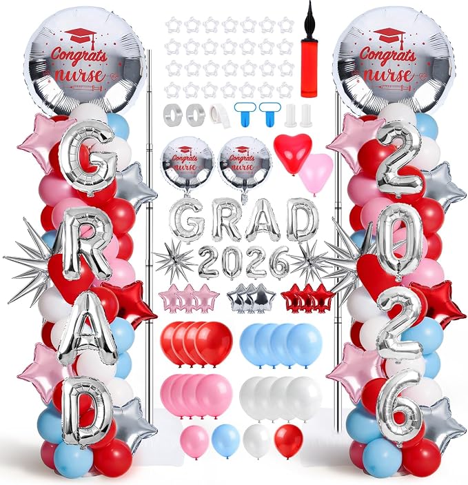 2 Set Adjustable Nurse Graduation Balloon Column Stand Kit Class of 2026 by EYNDYN