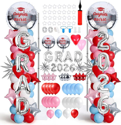 2 Set Adjustable Nurse Graduation Balloon Column Stand Kit Class of 2026 by EYNDYN