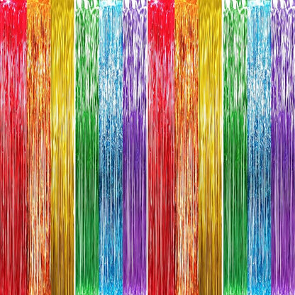 GOER 3.2 ft x 8.2 ft Metallic Tinsel Foil Fringe Curtains Party Photo Backdrop by GOER