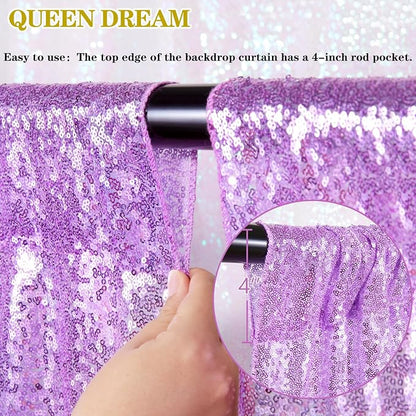 Lavender Sequin Backdrop Drapes 4 Panels 2FTx8FT Glitter Backdrop Curtains | - Image 3