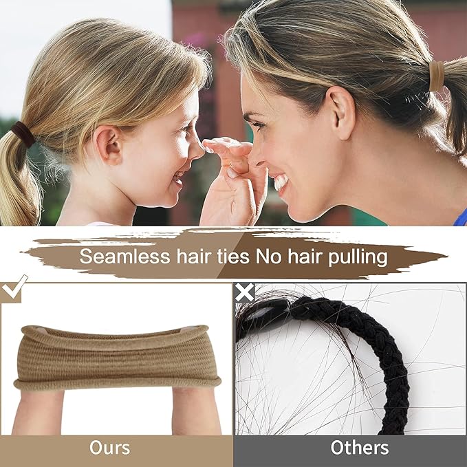 SYGY Hair Tie, 100PCS Hair Ties for Thick Thin Hair, Seamless Cotton Hair Bands, No Damage for Women, Soft Hair Accessories Ponytail Holders, Brown Color