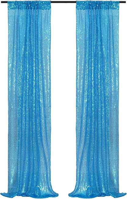 Poise3EHome Turquoise Sequin Backdrop Curtains, 4 Panels 2FTx8FT Glitter - Image 8