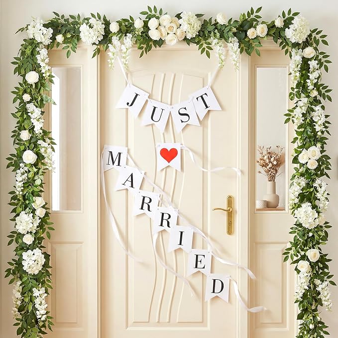 Vintage Just Married Banner Wedding Bunting Photo Booth Props Signs Garland - Image 6