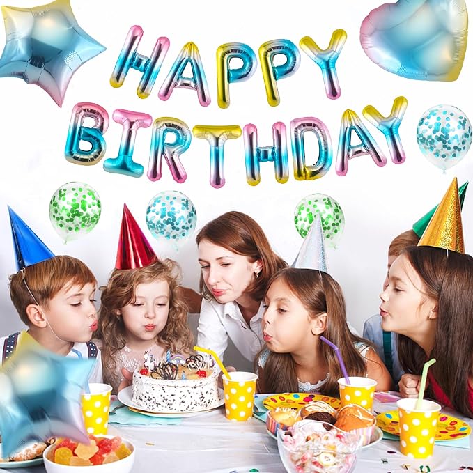 CANREVEL Happy Birthday Banner Decoration + 29pcs Star Balloons, Gradient | - Image 5