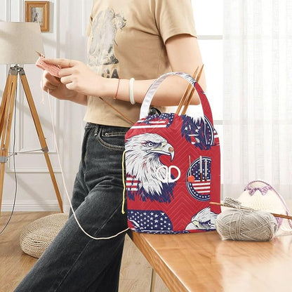 American Flag Bald Eagle Red Yarn Bag Small Crochet Bag Drawstring Yarn Storage - Image 6