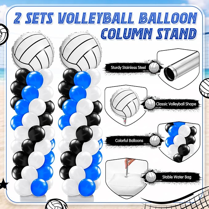 Kasyat 2 Sets Volleyball Balloon Column Stand Kit Blue Black White Volleyball - Image 4