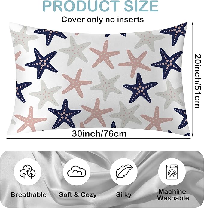Sea Starfish Modern Satin Pillow Case Queen Size,Soft Pillowcases for Hair and Skin Similar to Silk,Pillowcases with Hidden Zipper Bedding Accessories,20X30 Inches,1 Pack