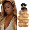 Honey Blonde Bundles Human Hair Ombre Body Wave Bundle Brazilian Virgin Remy Hair 3 Bundles 24 26 28 Inch Double Weft 2 Tone Black and Blonde Body Wave Bundle Hair Weave 150g