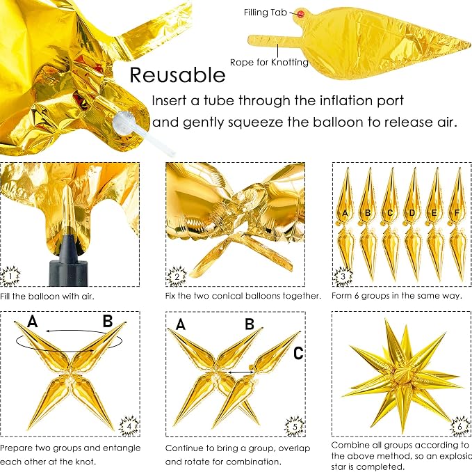 ZAKVOOR 60 Pcs Star Balloons 12 Spike Foil Explosion Party Decoration Balloons - Image 3