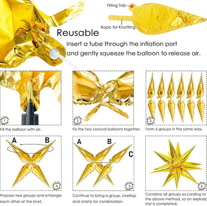 ZAKVOOR 60 Pcs Star Balloons 12 Spike Foil Explosion Party Decoration Balloons - Image 3