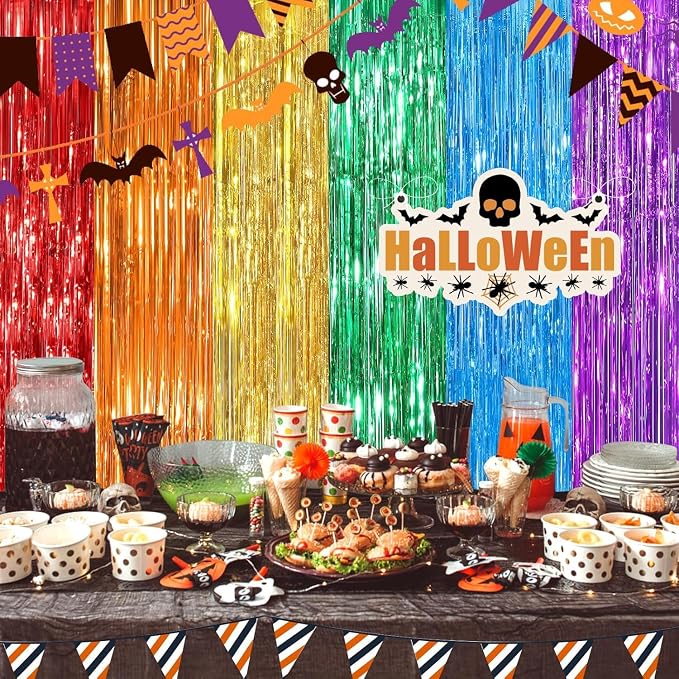 Rainbow Fringe Curtain Party Streamers 4Pack 3.3 x 8.3 Ft Foil Fringe Backdrop - Image 5