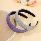 Sparkly Wide Headbands for Women Girls,2PCS Rhinestone Padded Headband Sliver Purple Glitter,Fashion Sparkle Rhinestone Hairbands Hair Hoop for Daily Prom Party Head Accessories