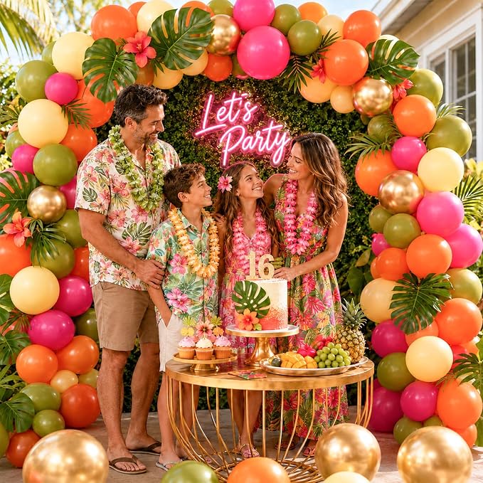Tropical Hawaiian Balloons Arch Garland Kit, Olive Green Hot Pink Orange Yellow - Image 8