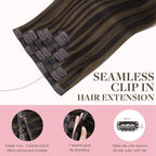 GOO GOO Clip in Hair Extensions Real Human Hair, Remy Human Hair Extensions Clip ins for Women, Natural Human Hair, 20inch 150g 7 Pcs, #2/6 Dark Brown Highlighted Chestnut Brown