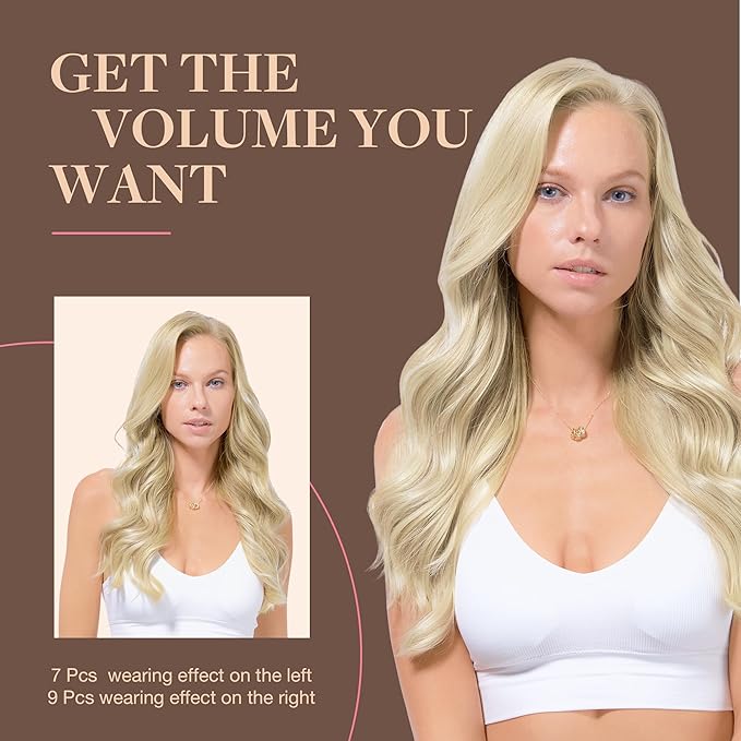 GOO GOO Clip in Hair Extensions Real Human Hair, Remy Human Hair Extensions Clip ins for Women, Natural Human Hair, 16inch 150g 9Pcs, 60A Platinum Blonde