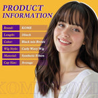 Ombre Brown Wig with Bangs,Black mix Brown Highlight Wavy Wigs for Women,Shoulder Length Curly Synthetic Hair Wig for Party Daily Use 18IN…