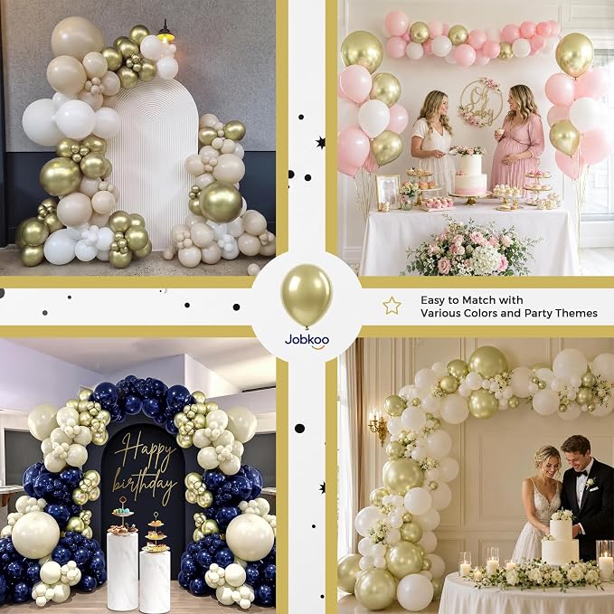 Jobkoo Metallic Gold Balloons, 12 Inch Chrome Light Gold Latex Balloon | - Image 6