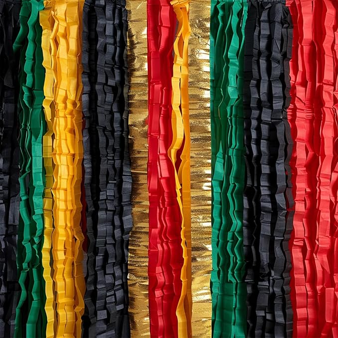 PartyWoo Gold Black Green Red Yellow Crepe Paper Streamers 6 Rolls 492 FT | - Image 2