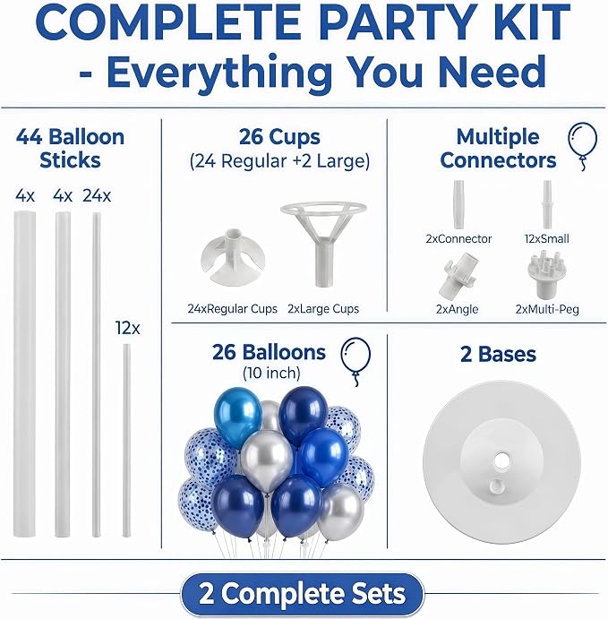 2 Sets Navy Blue Silver Balloon Column Kit - Image 2
